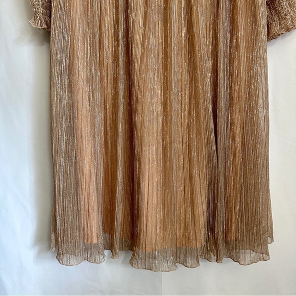 Eloquii Plus Size Shimmer Rose Gold Puff Sleeve Gathered Waist Dress sz 14 - Picture 10 of 16